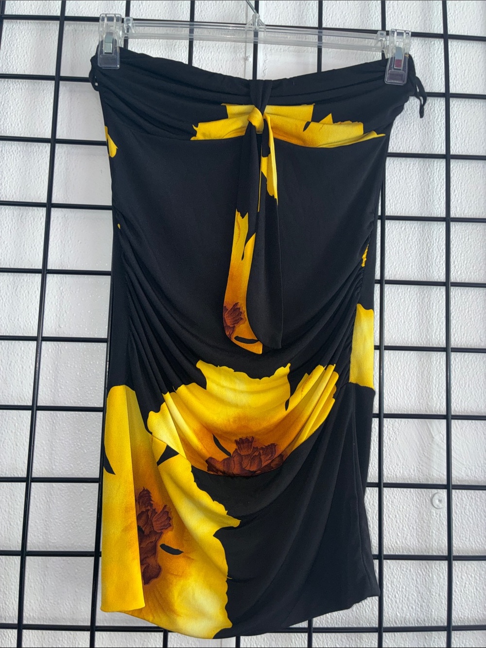 Black & Yellow Floral Draped Women's Top